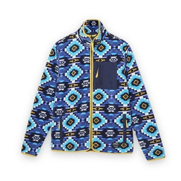 Wesc Moritz Aztec Fleece Jacket Zip Southwestern Blue Yellow Unisex Medium New - Picture 1 of 7